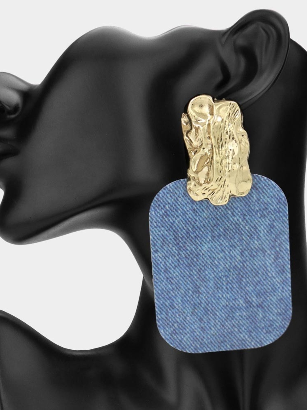Gold and Denim Blue Statement Drop Earrings - Women Jewelry